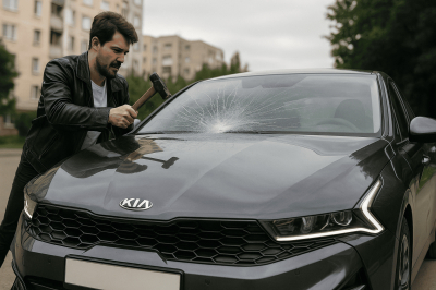 В Шымкенте мужчина разбил машину марки KIA K5 ради рекламы